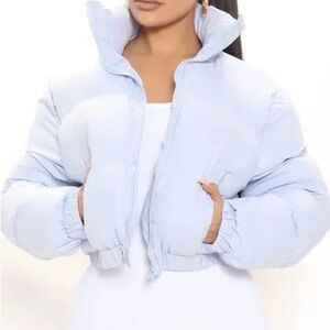 Women's Light Blue Cropped Puffer Jacket
